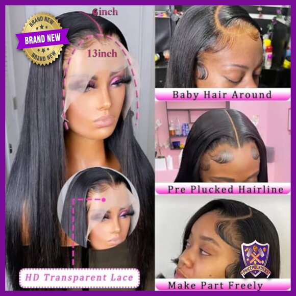 13x6 Lace Front Wig Human Hair 180 Density Straight Glueless 24 Inch main image 5